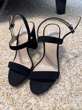 bp Black Suede Double-Strap Block Heel Sandals